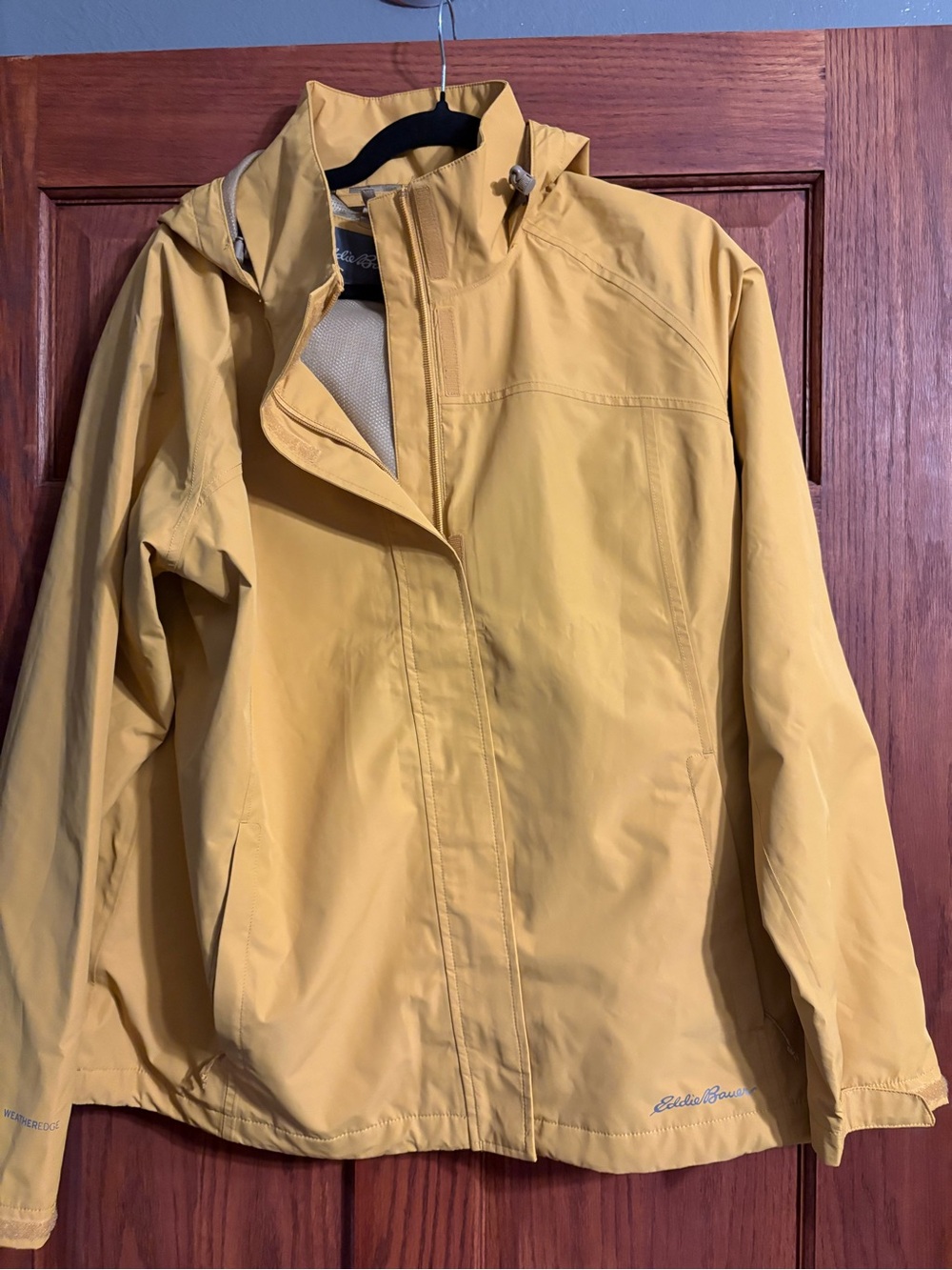 Eddie Bauer Mustard Yellow Waterproof Hooded Rain Jacket